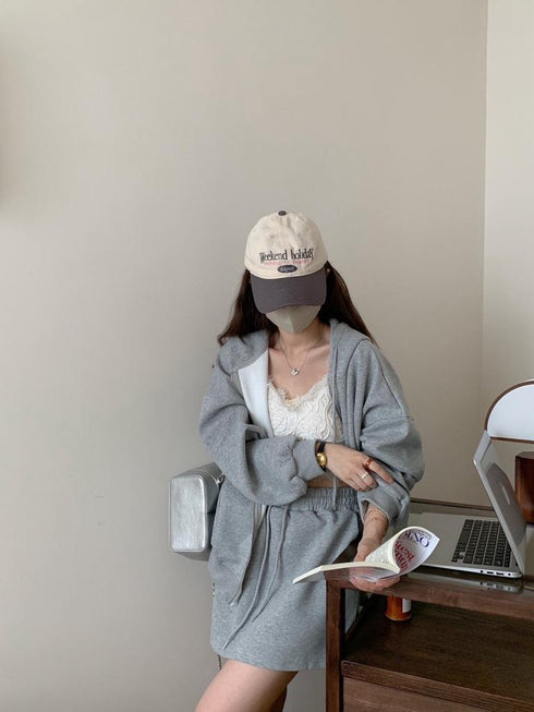 MAIKAEW  Plain Zip -up Hoodie With Mini Skirt Co-Ords